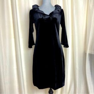 Gretchen Scott Ruffneck Silky Velvet V Neck Party Midi Dress